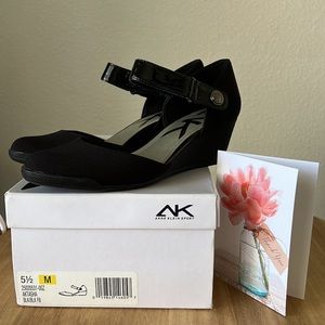 Anne Klein Sport  Tasha Wedges with Velcro Patent Ankle Strap / Black - Like New